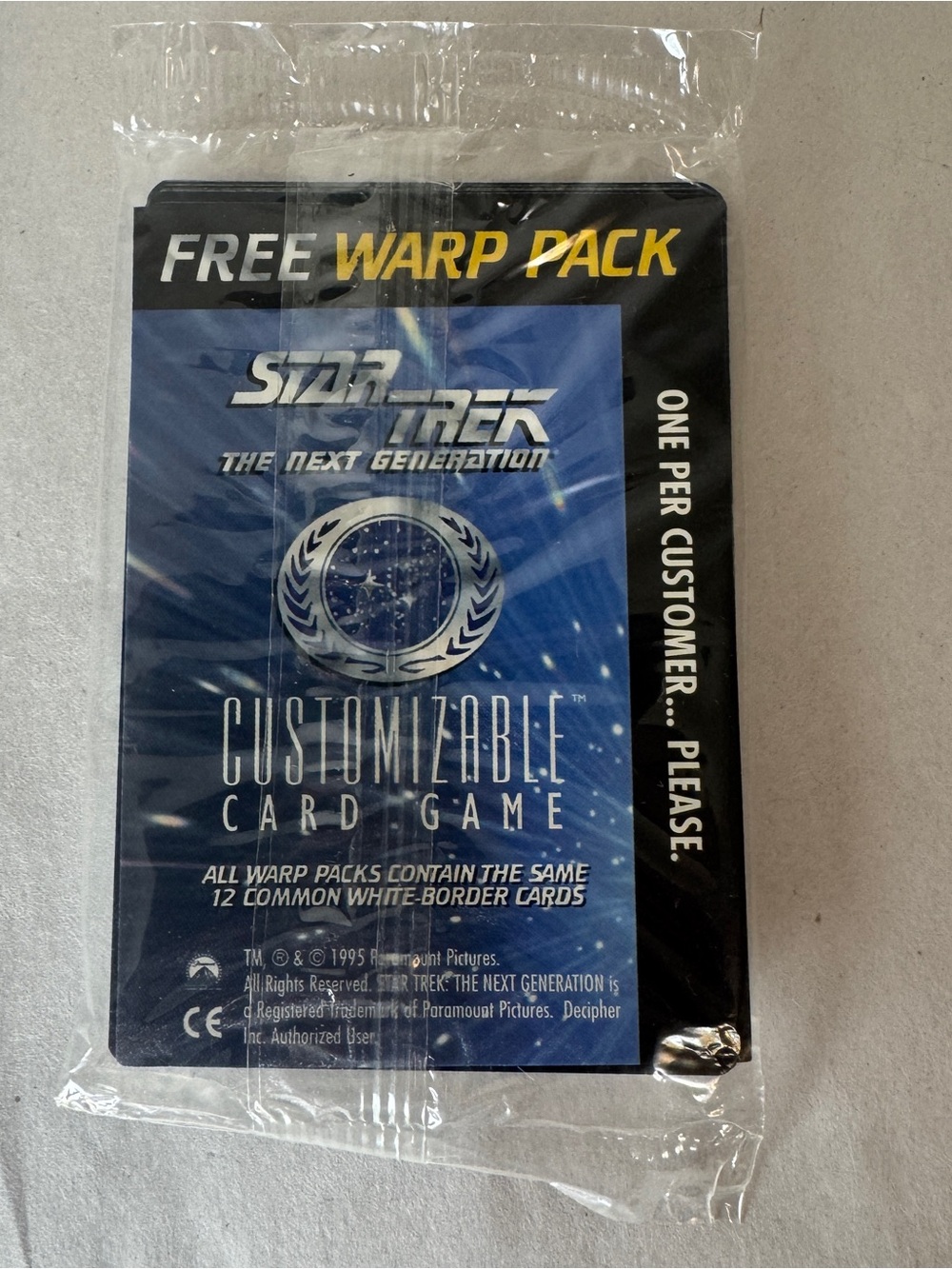 Star Trek The Next Generation 1995 Customizable Card Game Free Warp Pack Sealed